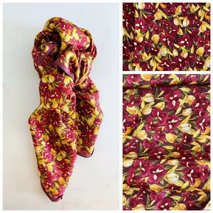 Vintage Red Iris Flower & Yellow Floral Print Silk Neck Scarf